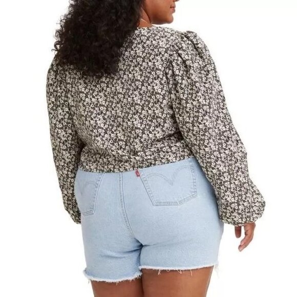 Levi’s Blouse Embry Front Tie Top Sheer Black White Floral Blouse Plus Size 3XL - Picture 8 of 8